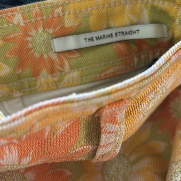 Zara Marine Straight High Waisted Yellow Sun Flower Denim Jean Sz 4 Ragged Hem - Picture 9 of 10